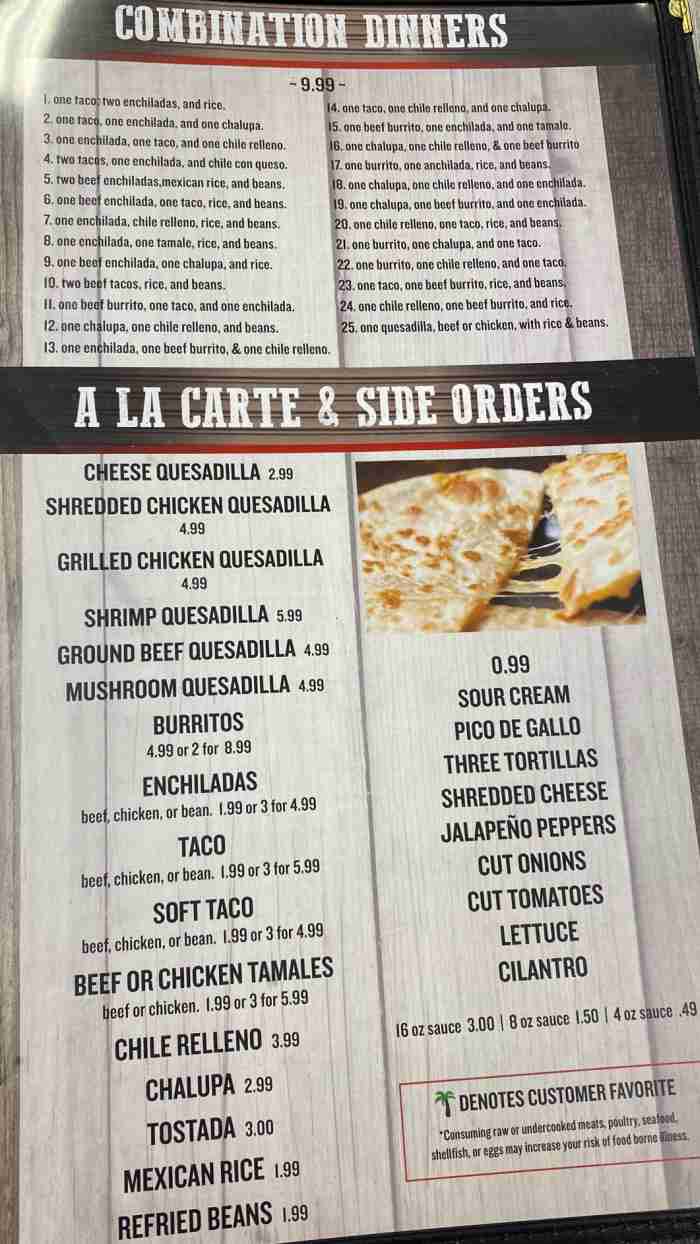 Page 2 of menu, Costa Mexican Bar & Grill Oxford, MS