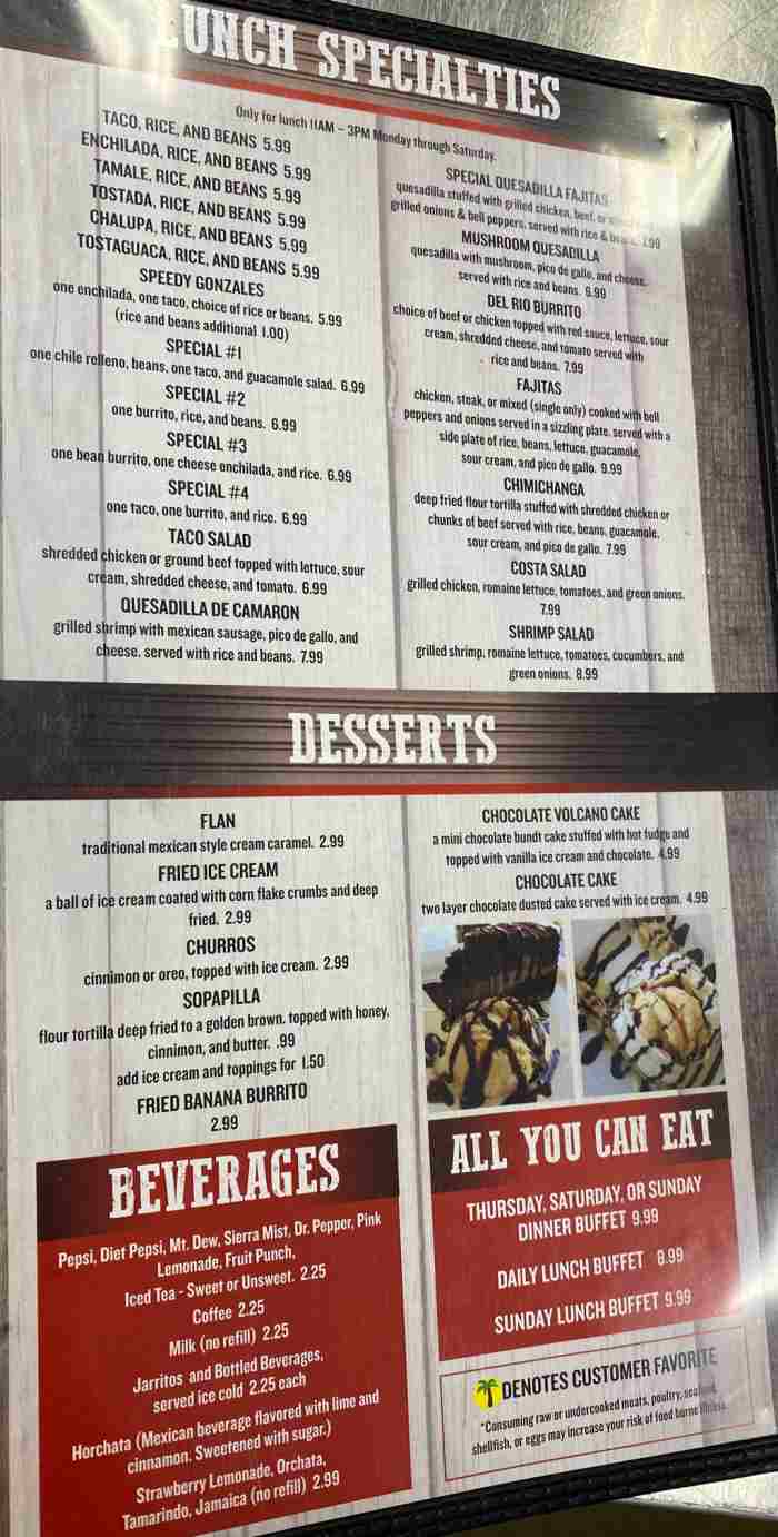 Page 7 of menu, Costa Mexican Bar & Grill Oxford, MS