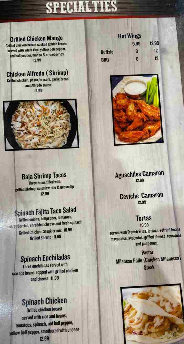 Page 8 of menu, Costa Mexican Bar & Grill Oxford, MS
