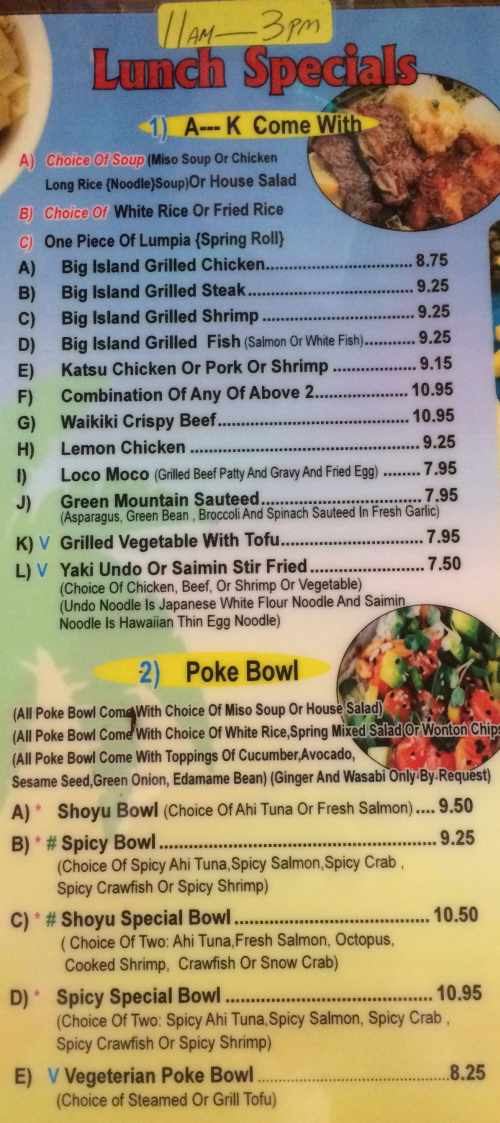 Page 6 of menu, Hawaii Poke & Grill Oxford, MS