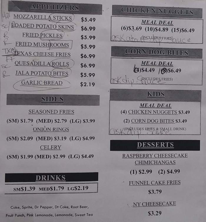 Page 1 of menu, Ole Coop Oxford, MS