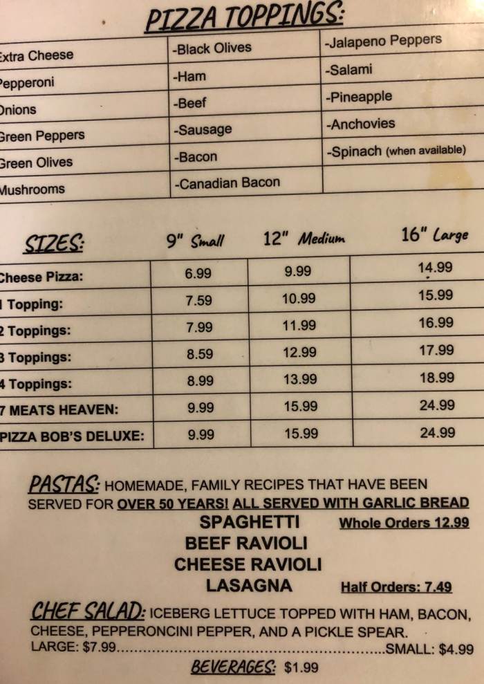 Page 1 of menu, Pizza Den Oxford, MS