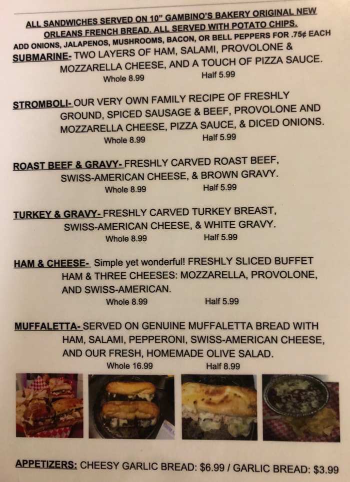 Page 2 of menu, Pizza Den Oxford, MS